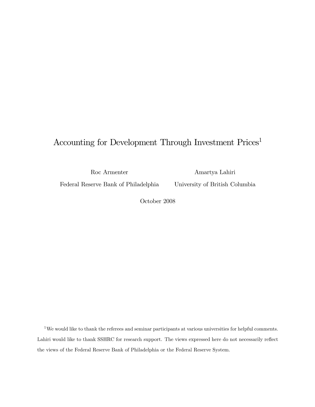 Accounting for Development Through Investment Prices1