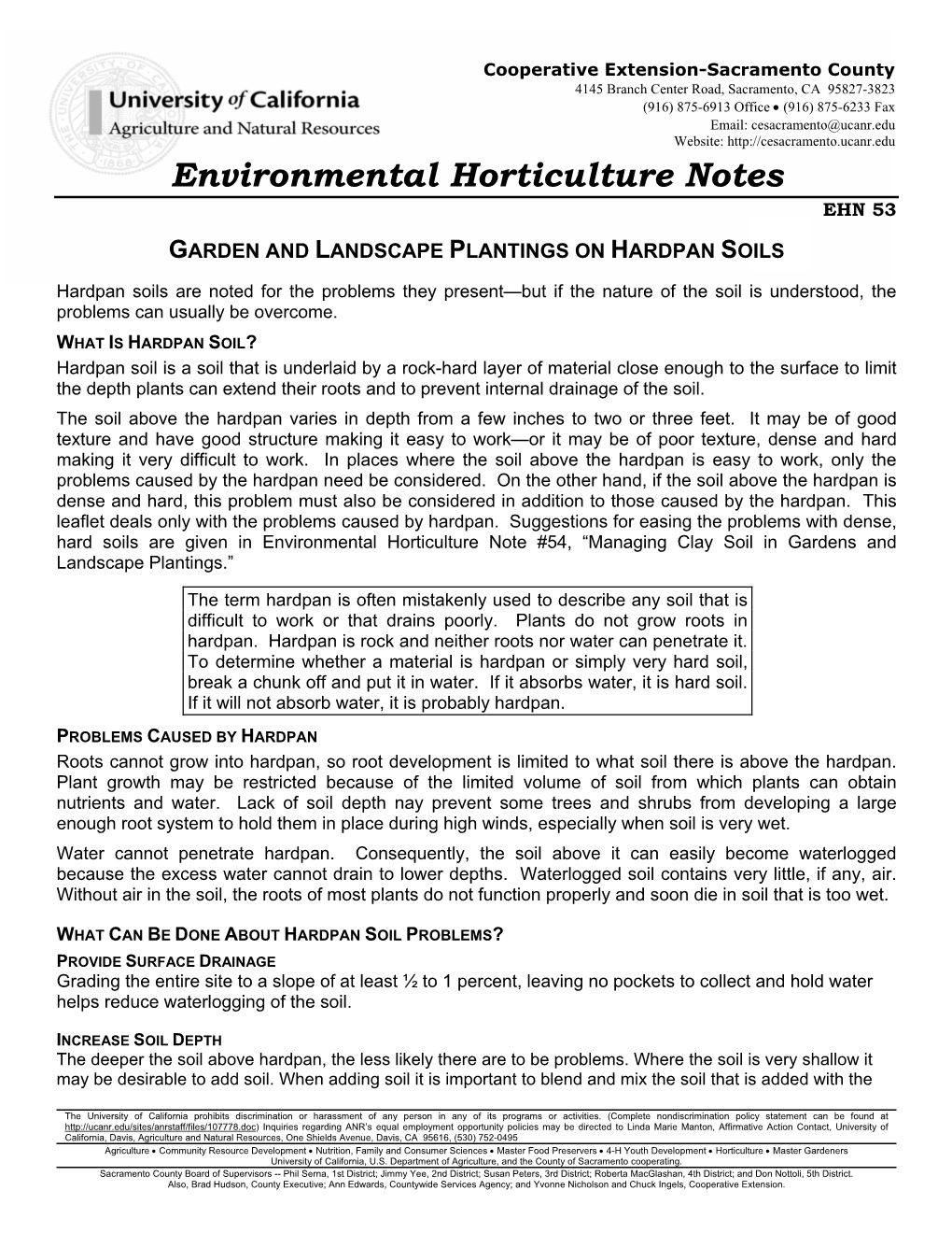 Garden and Landscape Plantings on Hardpan Soils