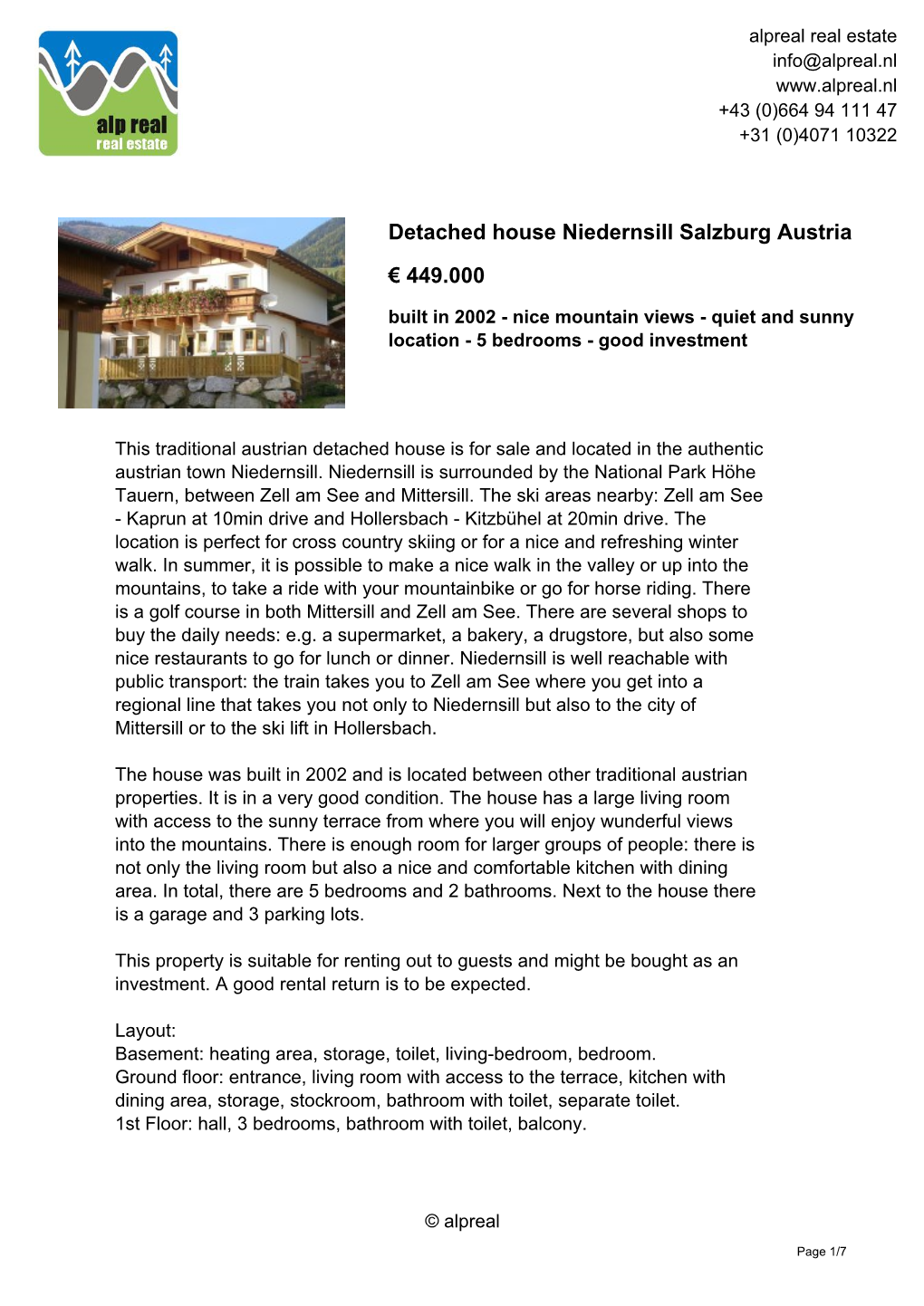 Detached House Niedernsill Salzburg Austria € 449.000