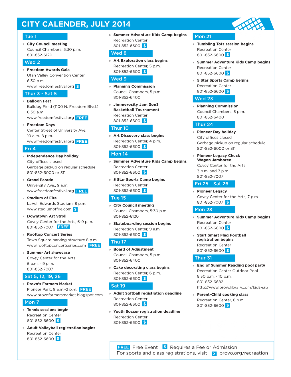 City Calender, July 2014