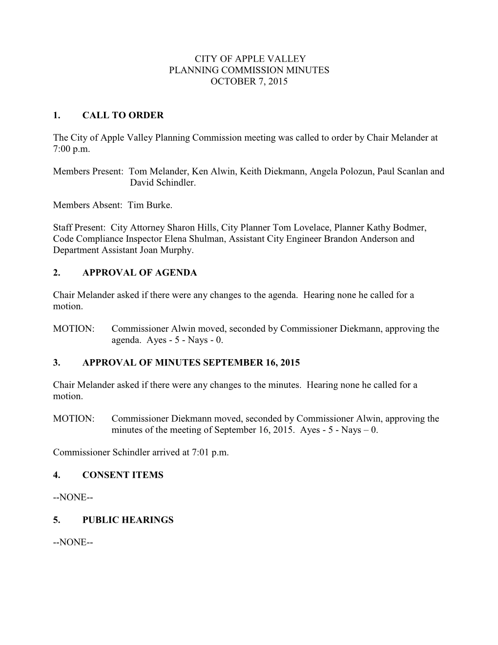 Planning Commission Minutes October 7, 2015