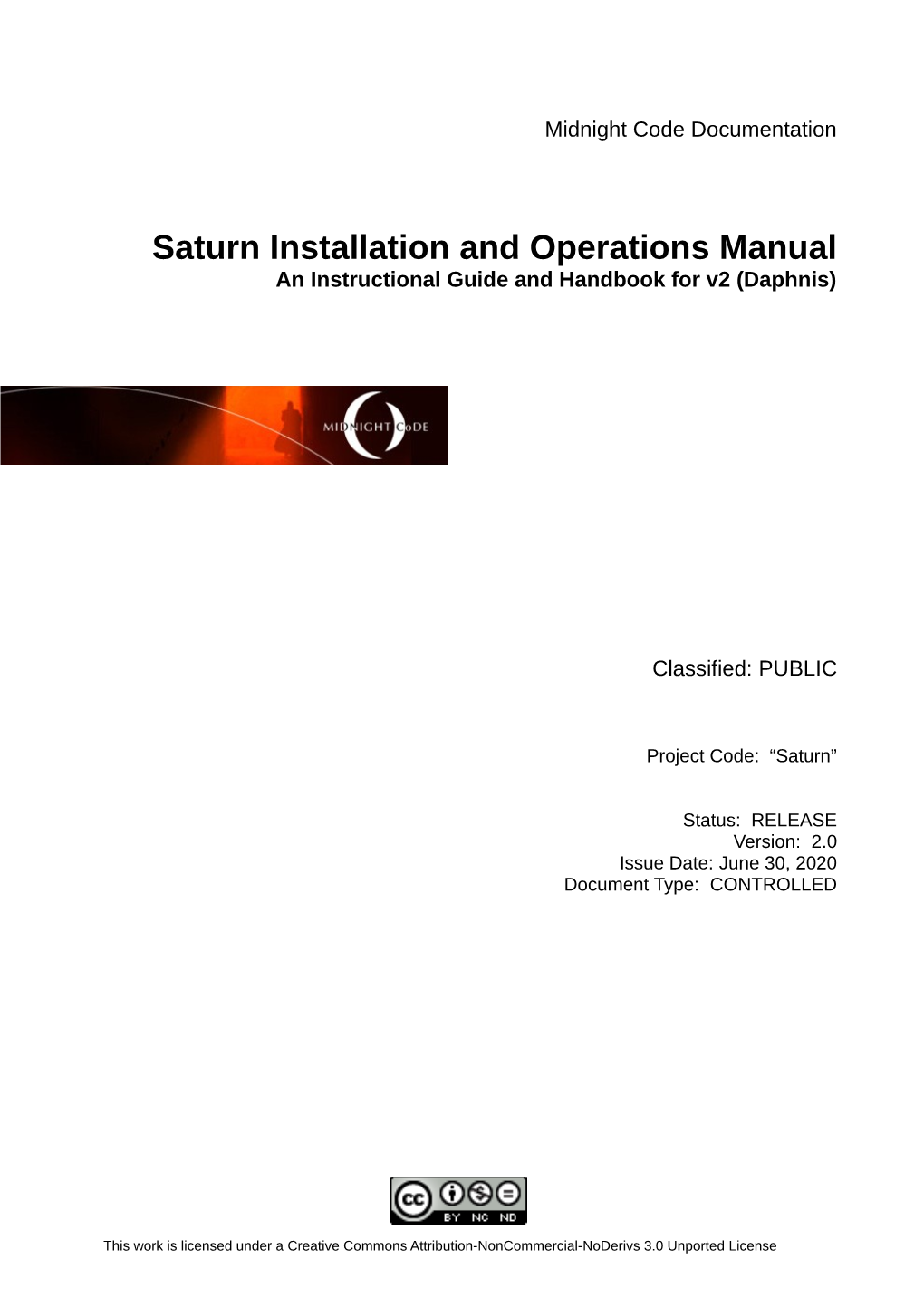 Saturn Installation and Operations Manual an Instructional Guide and Handbook for V2 (Daphnis)