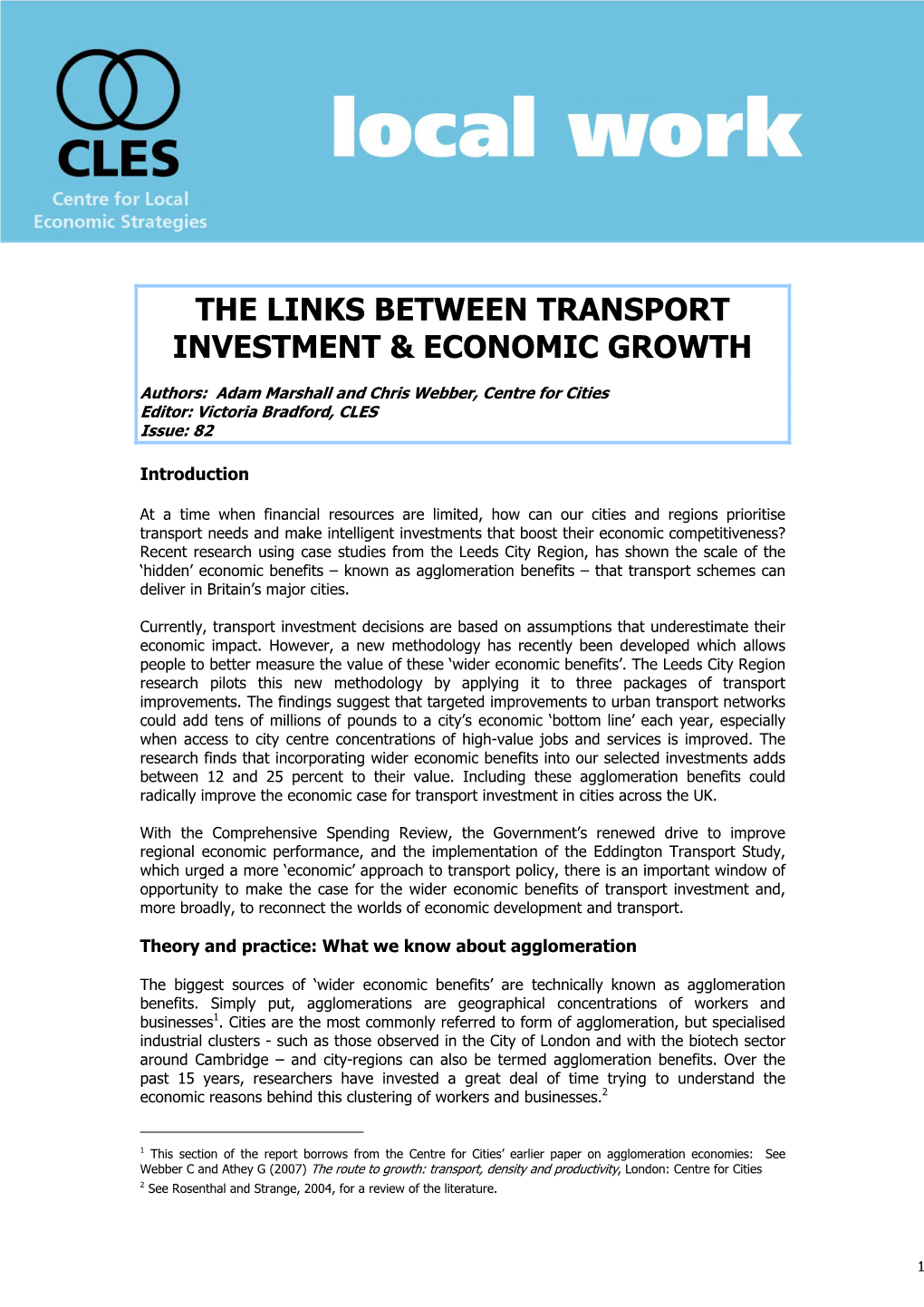 The Links Between Transport Investment & Economic