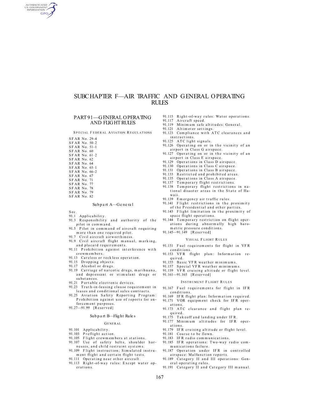 Subchapter F—Air Traffic and General Operating Rules