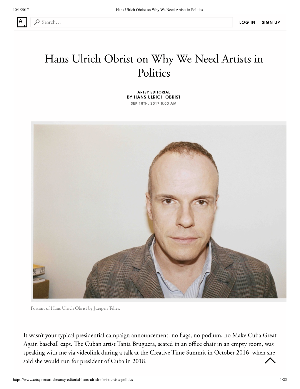 Hans Ulrich Obrist on Why We Need Artists in Politics