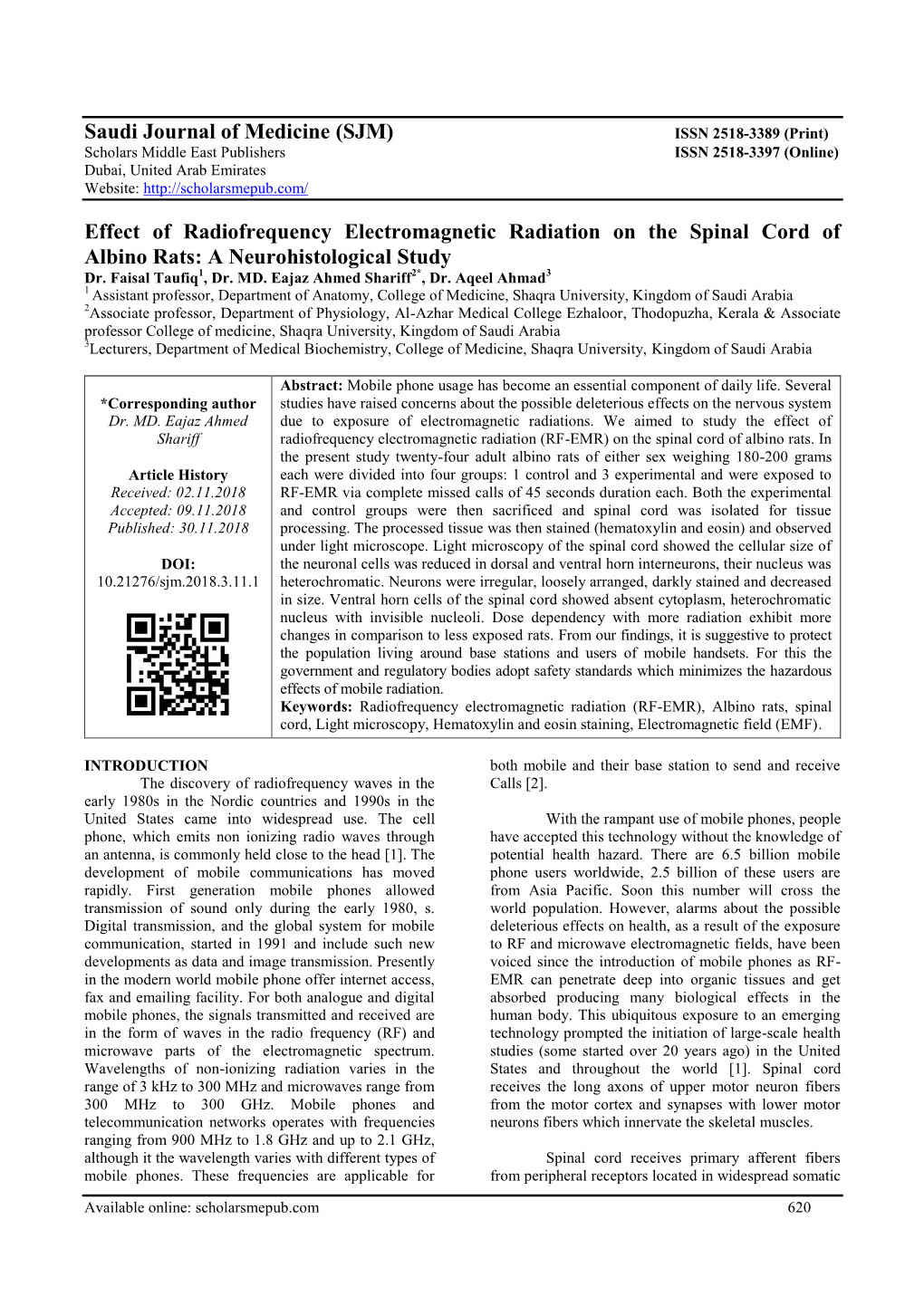 Effect of Radiofrequency Electromagnetic Radiation on the Spinal Cord of Albino Rats: a Neurohistological Study Dr