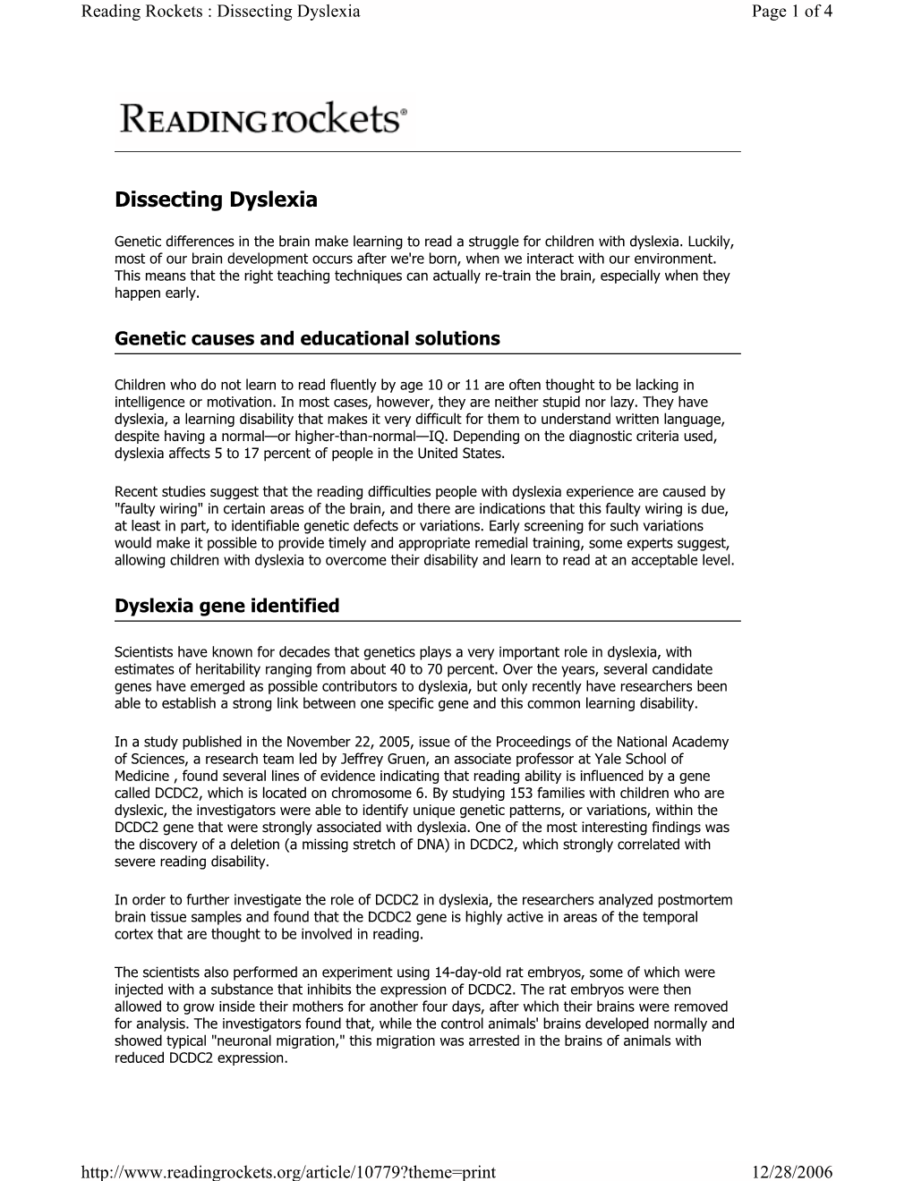 Dissecting Dyslexia Page 1 of 4