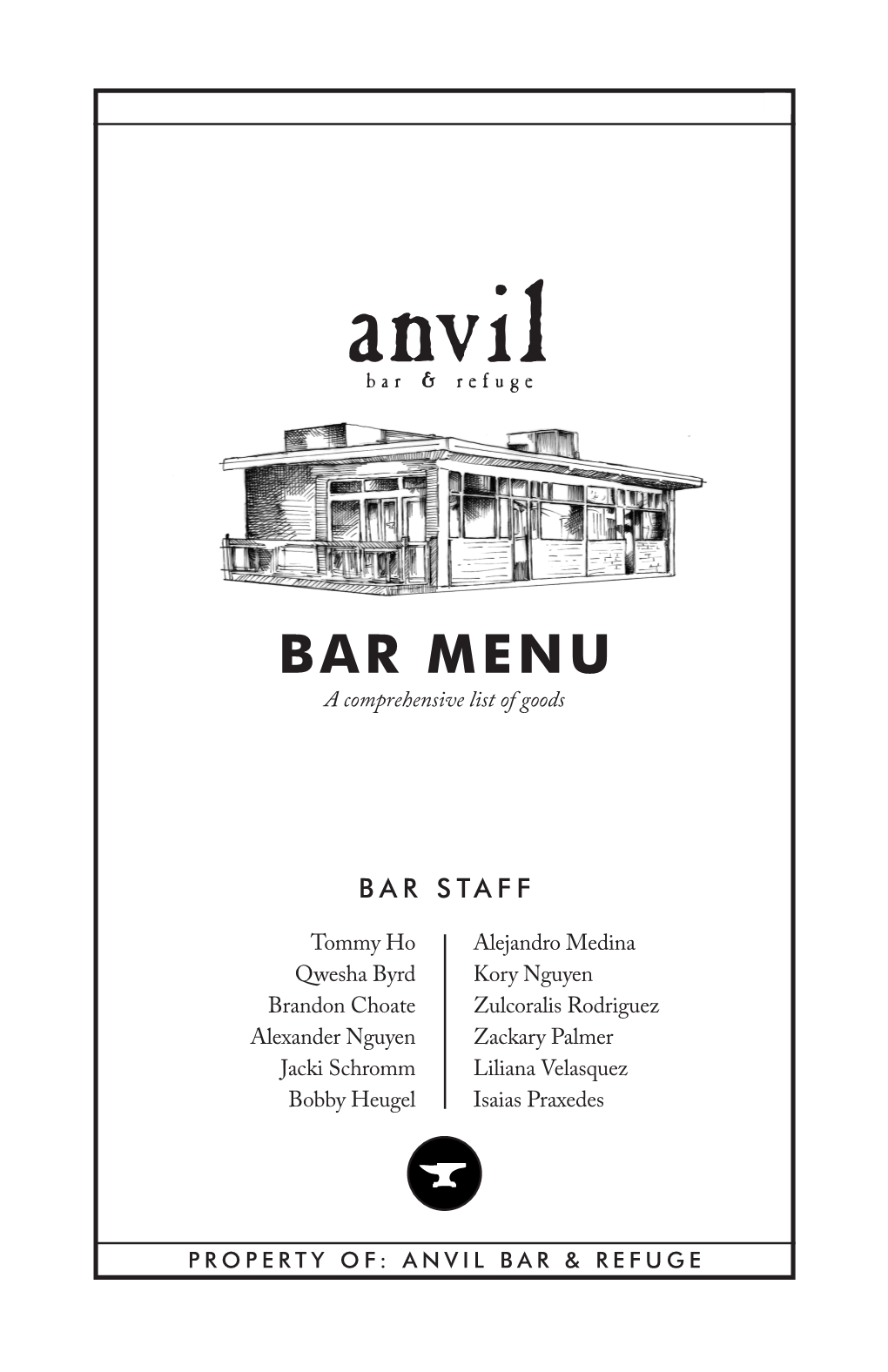 BAR MENU a Comprehensive List of Goods