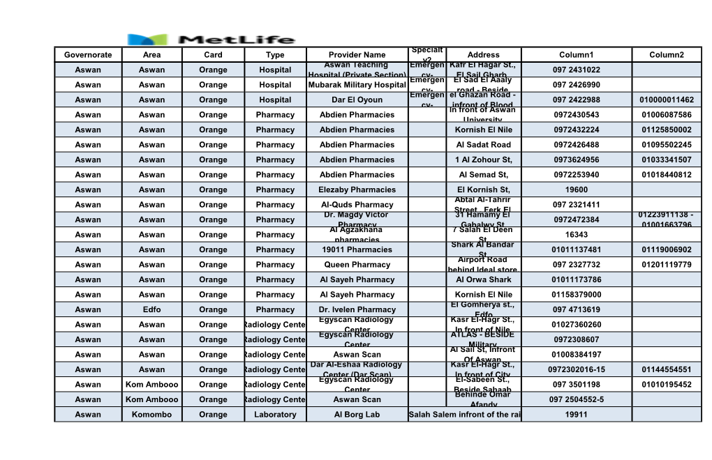 Metlife Egypt Medical Providers May 2021 (English-Pdf)