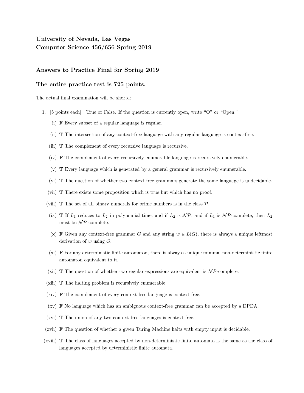 Answers to Practice Exam