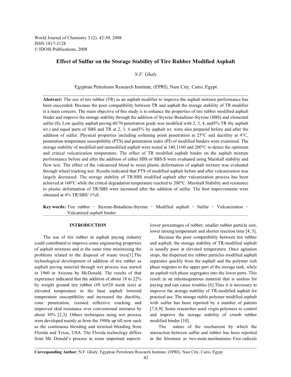 Effect of Sulfur on the Storage Stability of Tire Rubber Modified Asphalt