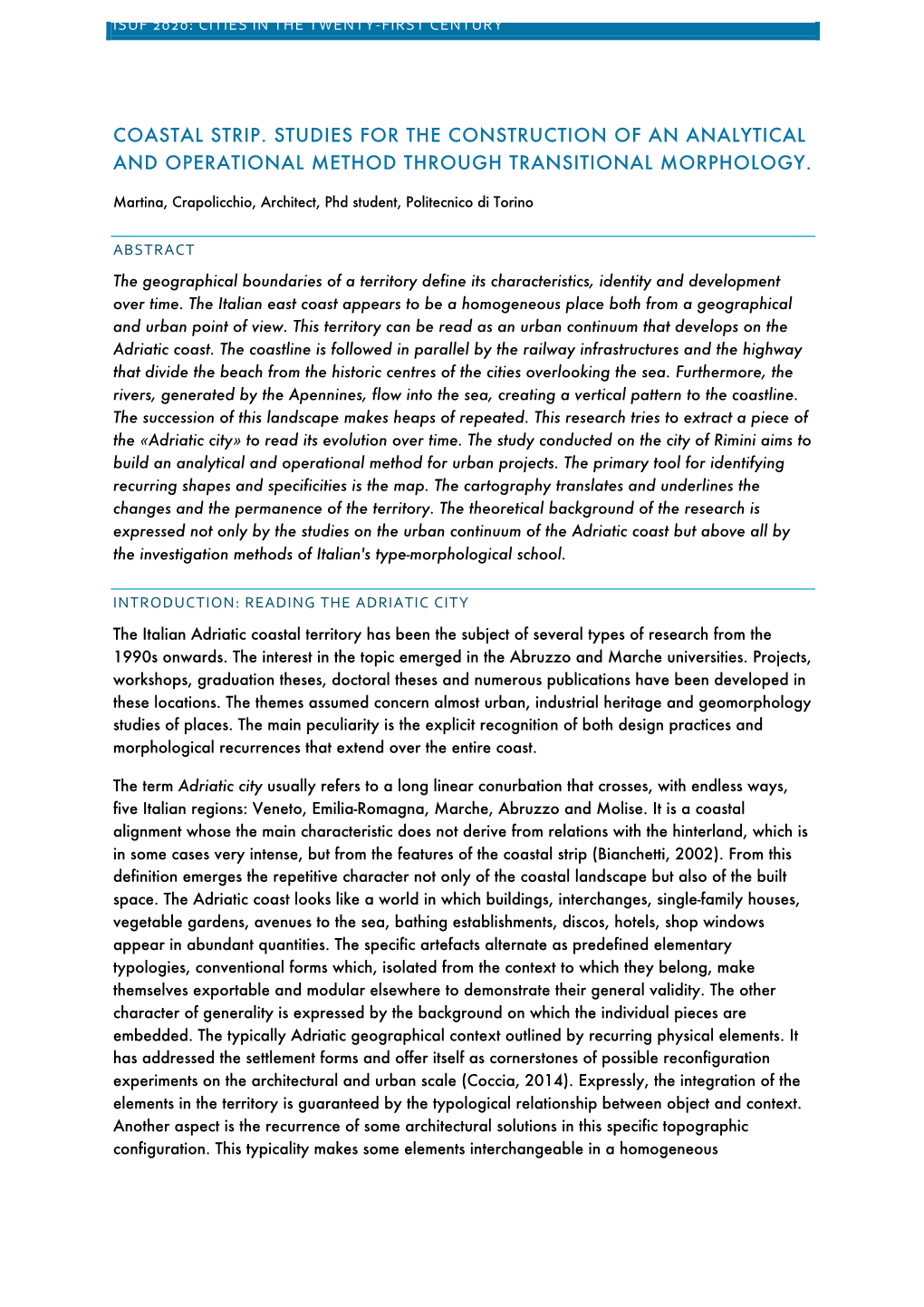 Coastal Strip. Studies for the Construction of an Analytical and Operational Method Through Transitional Morphology