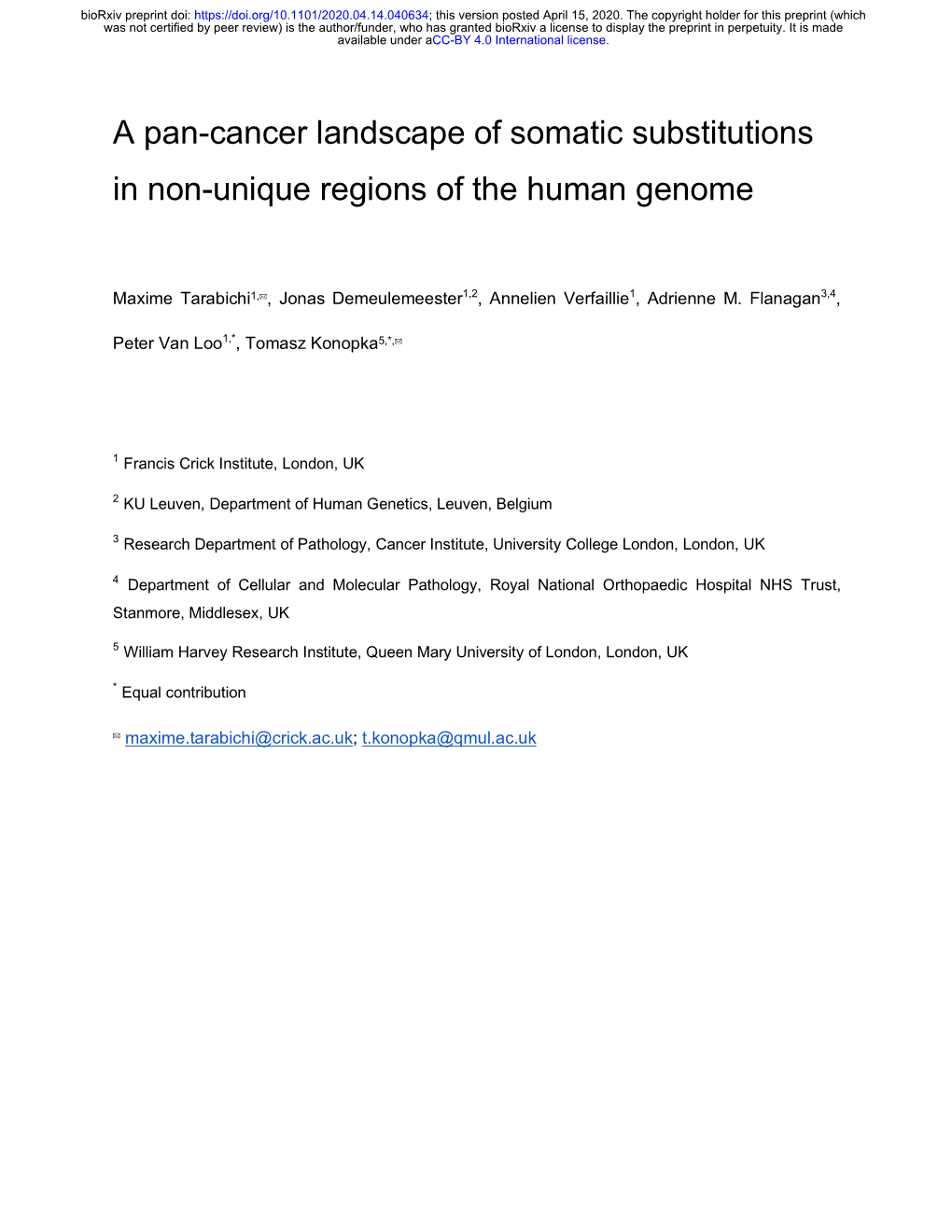 A Pan-Cancer Landscape of Somatic Substitutions in Non-Unique Regions of the Human Genome
