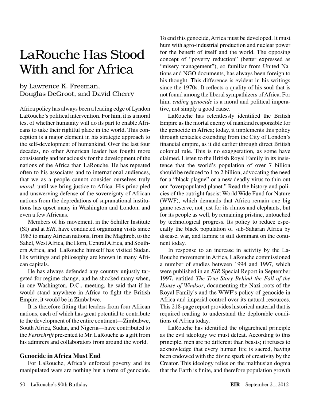 Larouche Has Stood with and for Africa