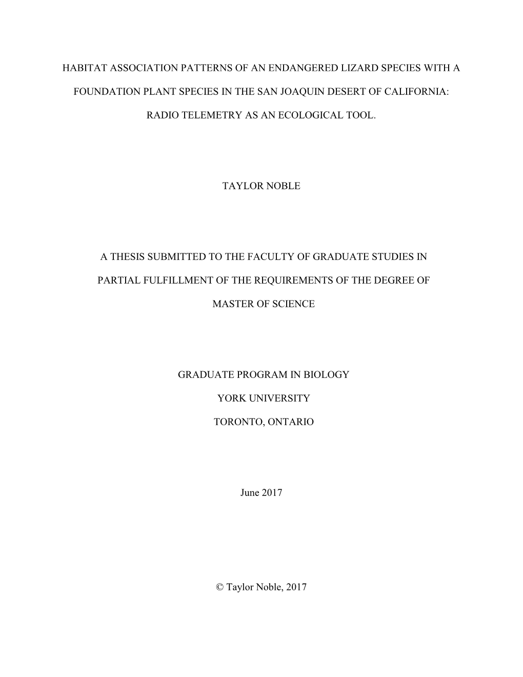 Habitat Association Patterns of an Endangered Lizard Species with a Foundation Plant Species in the San Joaquin Desert of Califo