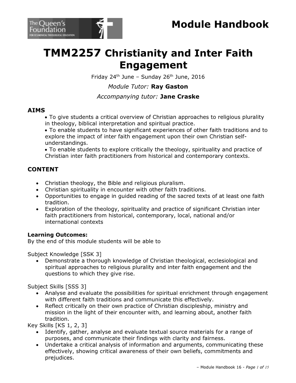Module Handbook TMM2257 Christianity and Inter Faith