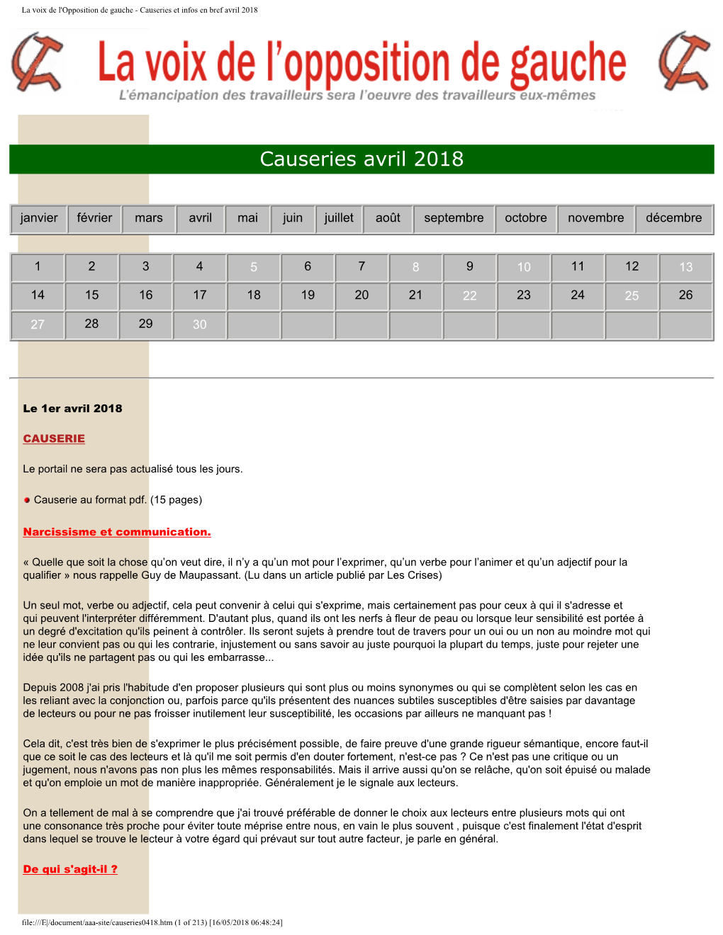 Causeries Et Infos En Bref Avril 2018