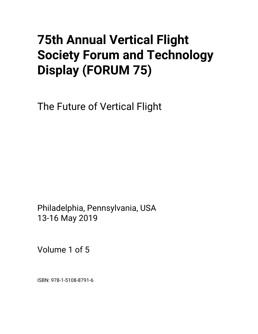 75Th Annual Vertical Flight Society Forum and Technology Display (FORUM 75)