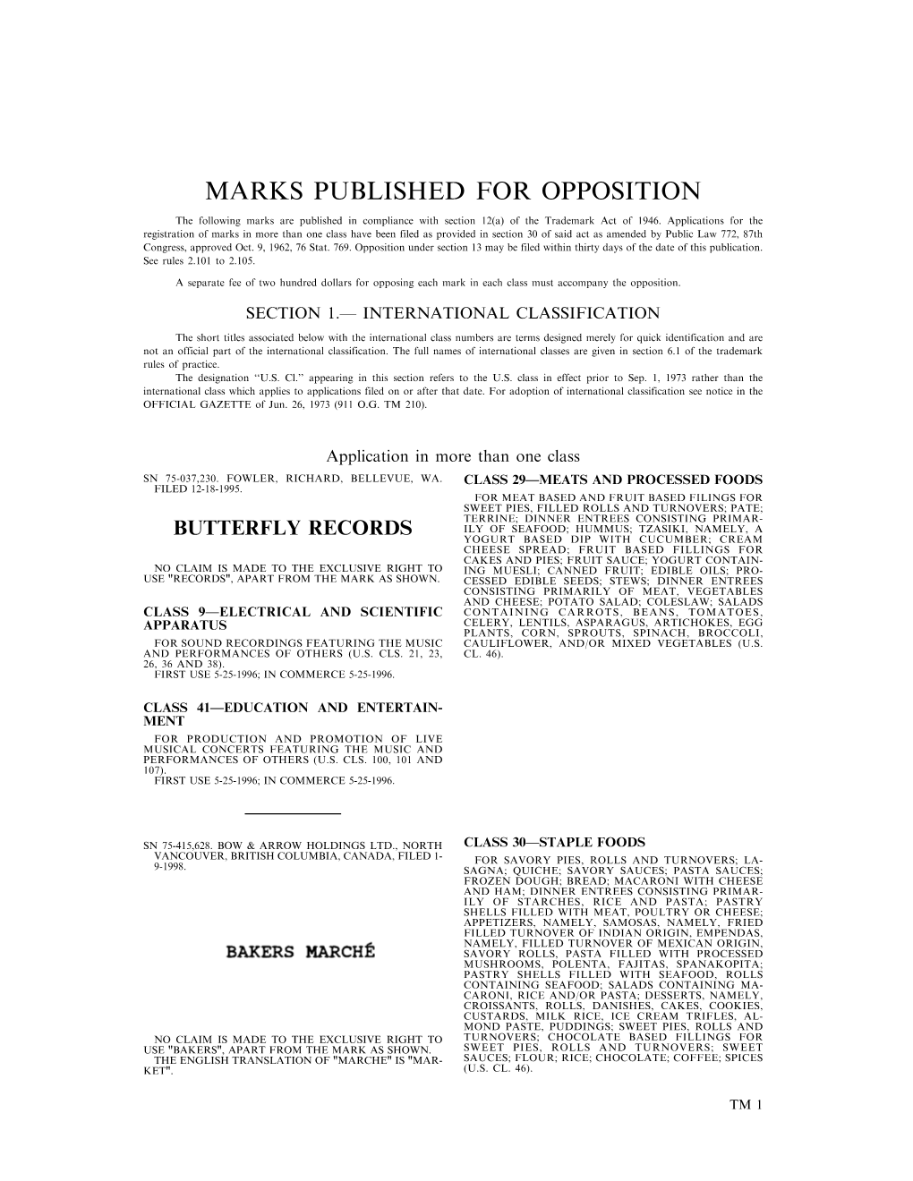 Marks Published for Opposition