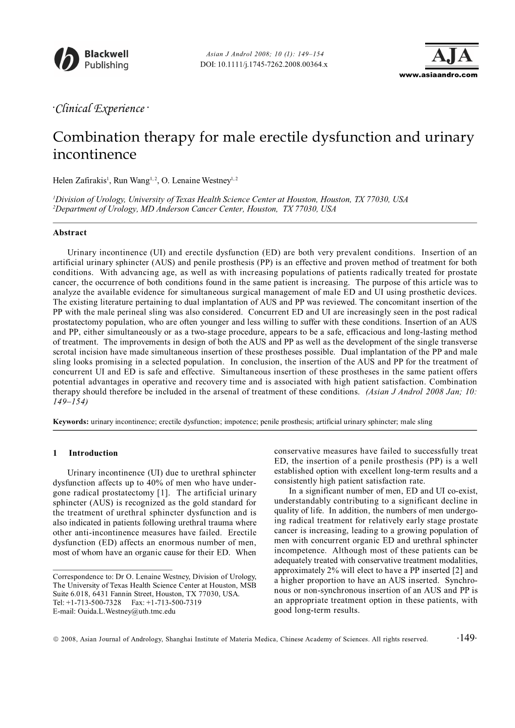 Combination Therapy for Male Erectile Dysfunction and Urinary Incontinence