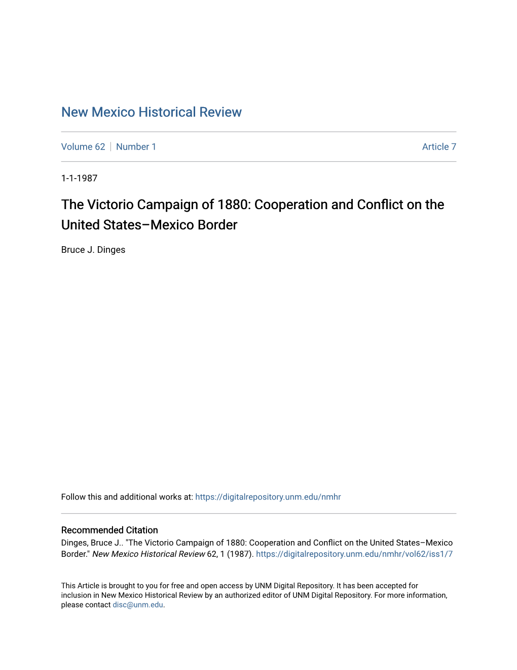 The Victorio Campaign of 1880: Cooperation and Conflict on the United States–Mexico Border