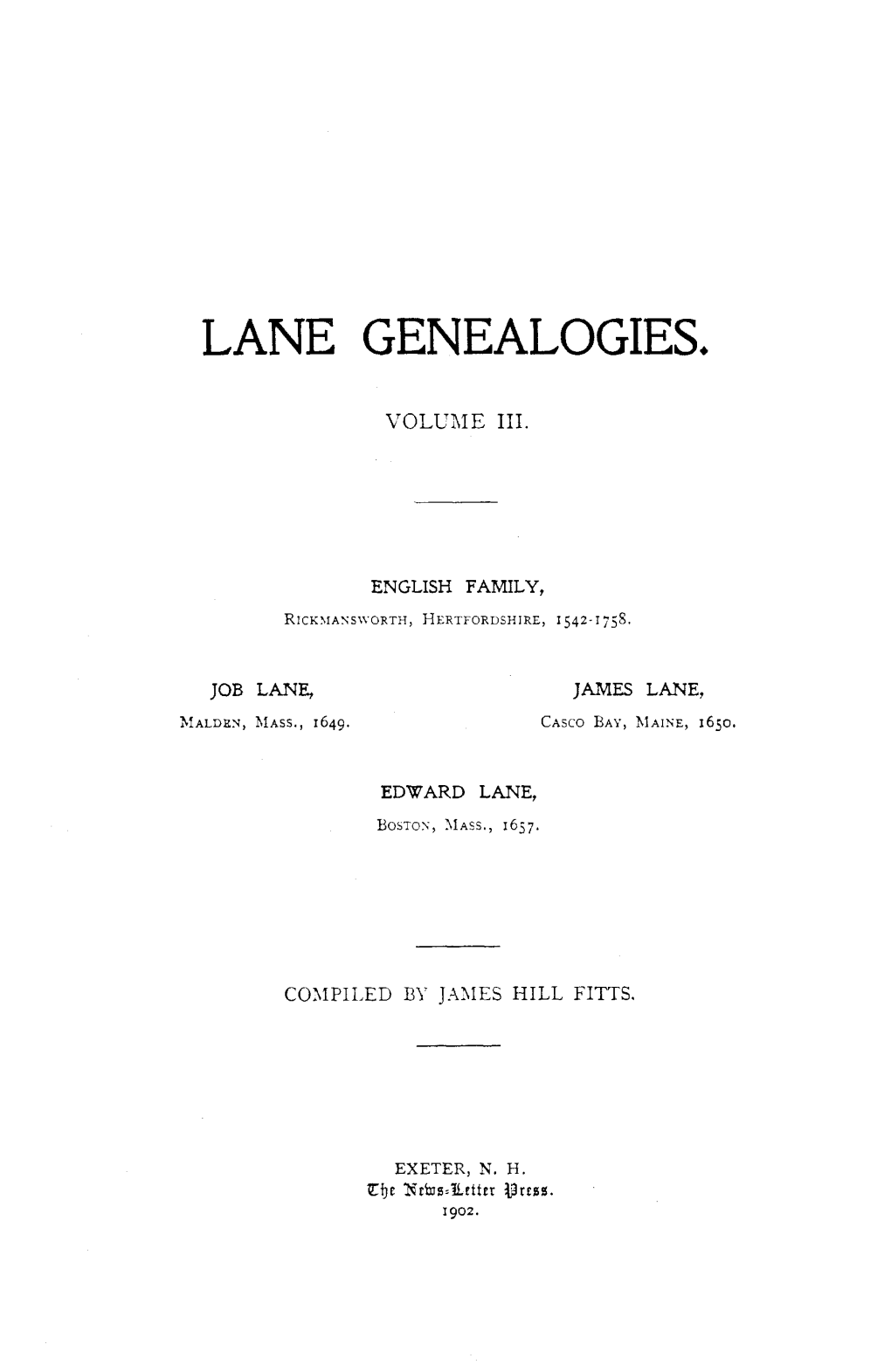 Lane Genealogies