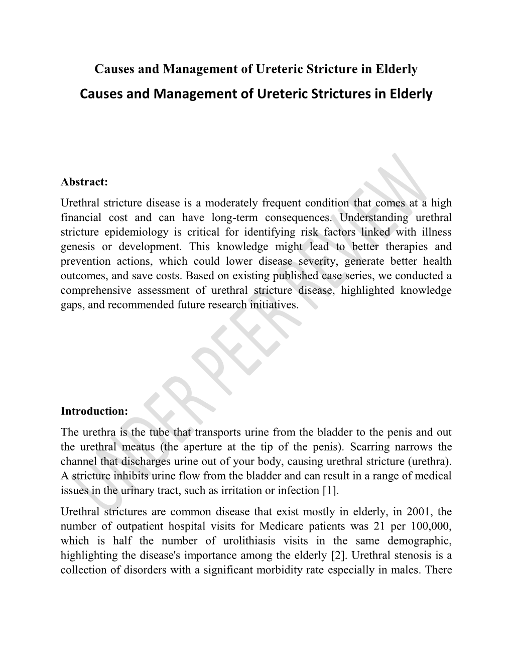 Causes and Management of Ureteric Strictures in Elderly