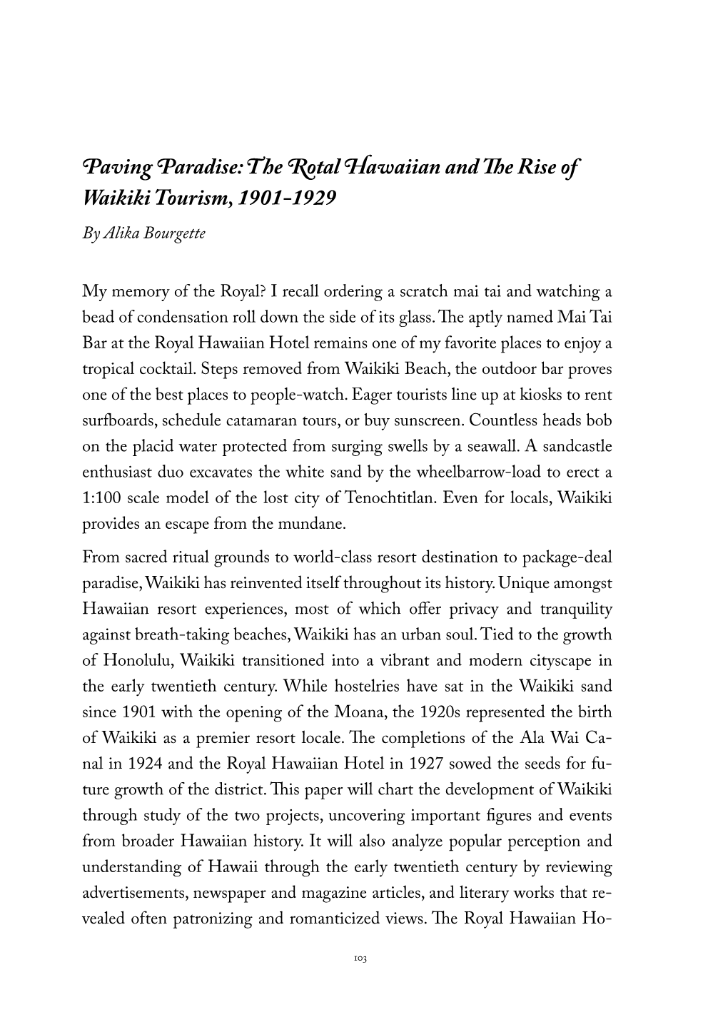 The Royal Hawaiian and the Rise of Waikiki Tourism, 1901-1929