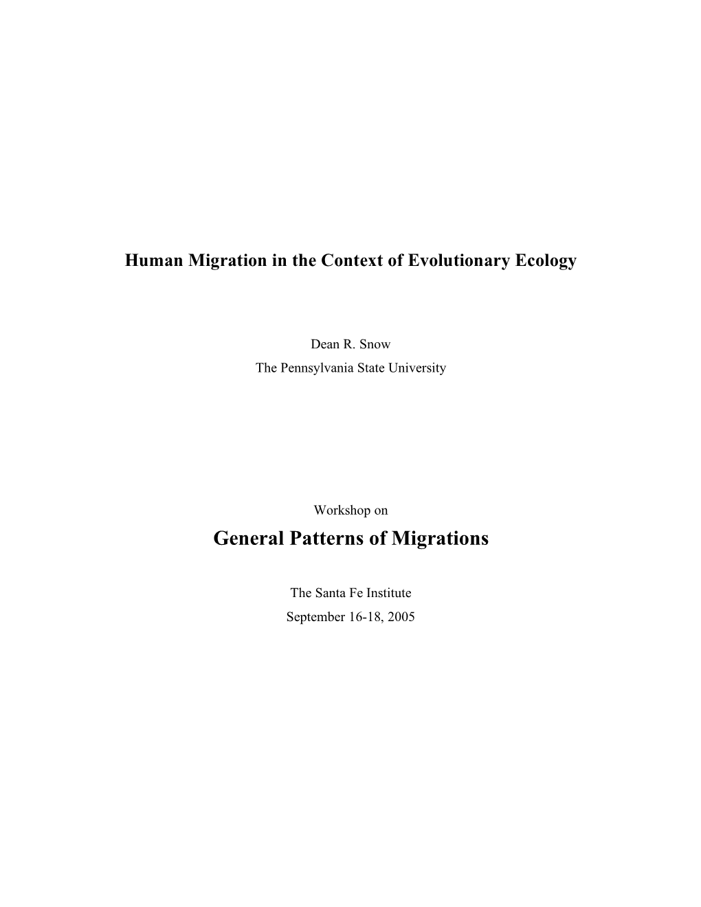 Human Migration in the Context of Evolutionary Ecology