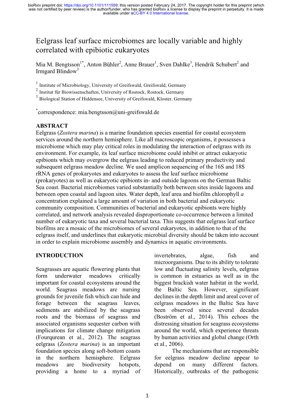 Eelgrass Leaf Surface Microbiomes Are Locally Variable and Highly Correlated with Epibiotic Eukaryotes