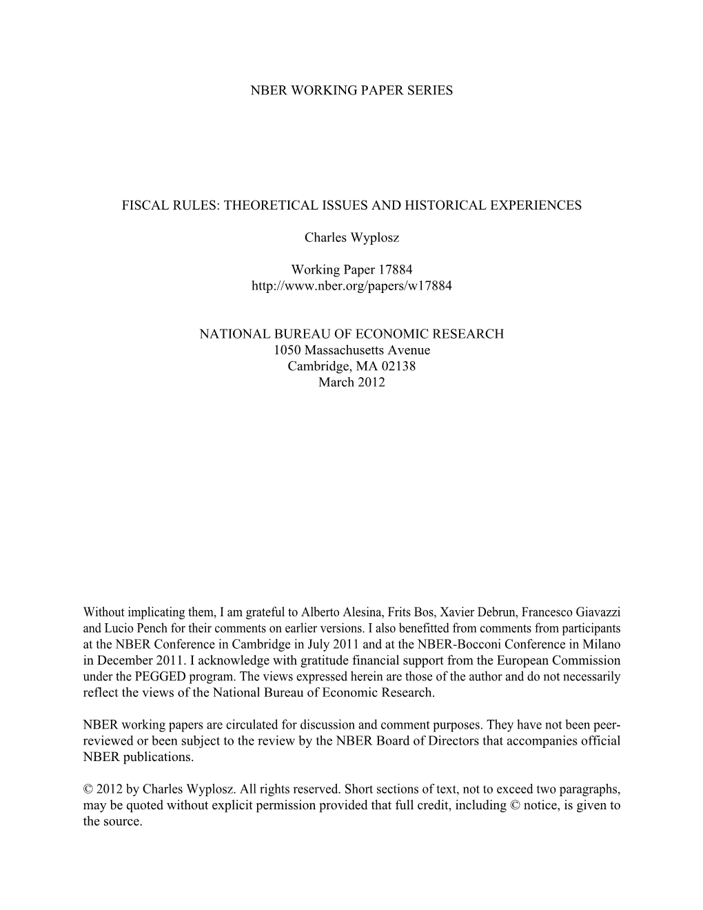Nber Working Paper Series Fiscal Rules