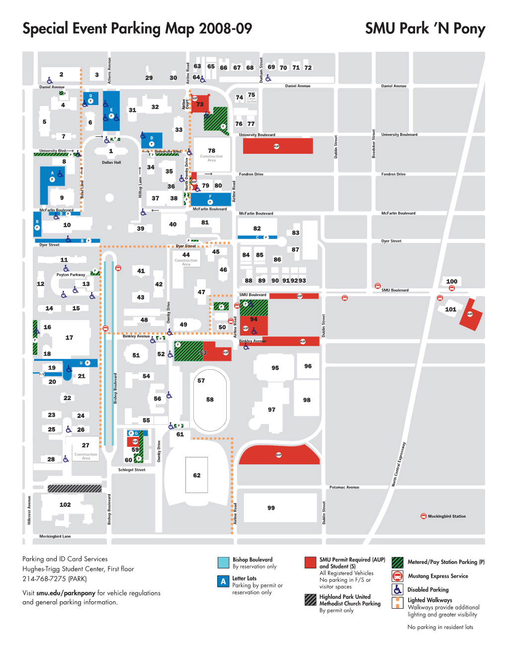 Special Event Parking Map 2008-09 SMU Park ’N Pony