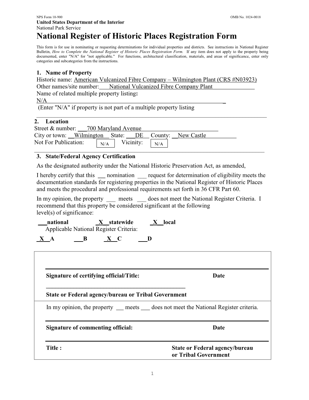 National Register of Historic Places Registration Form