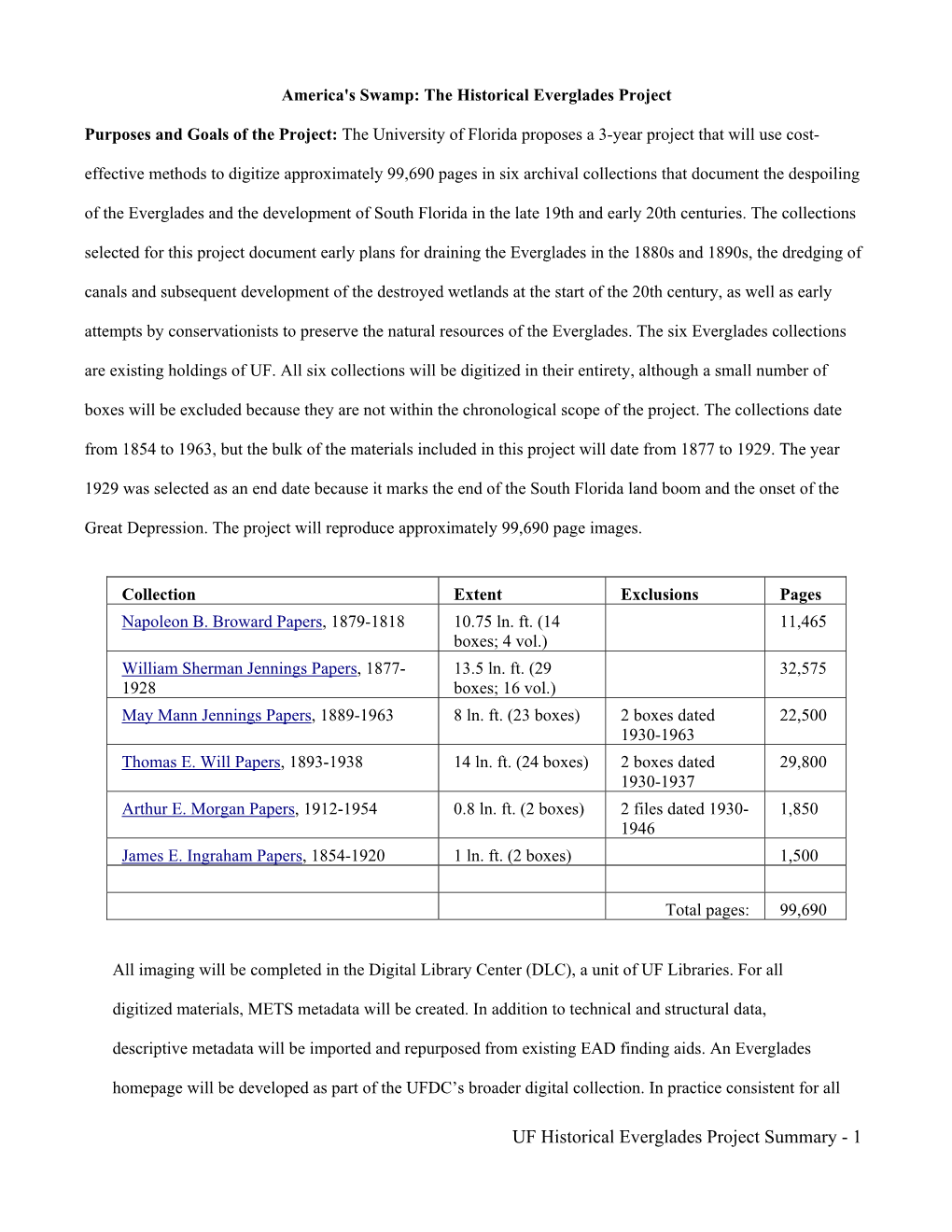 UF Historical Everglades Project Summary - 1