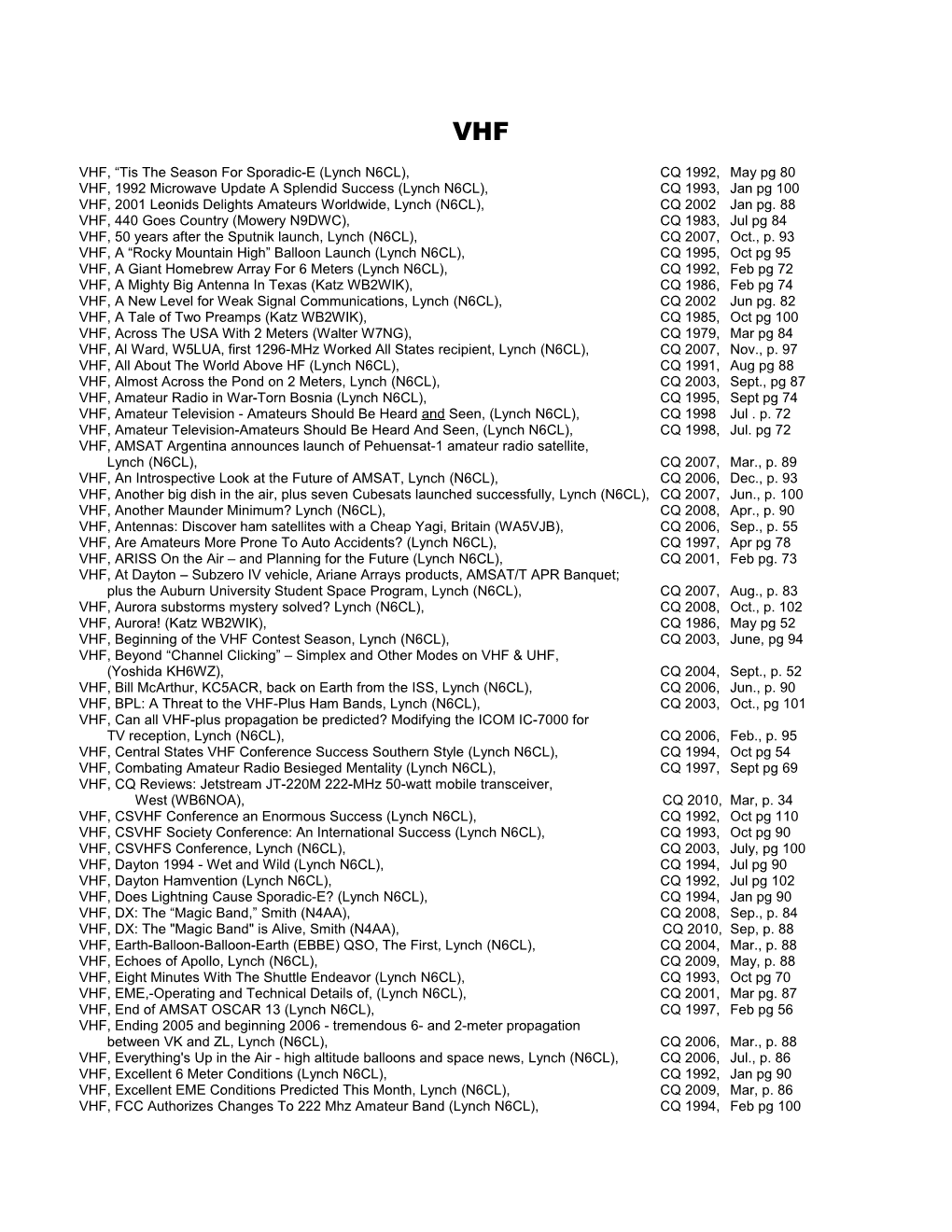 VHF, Tis the Season for Sporadic-E (Lynch N6CL), CQ 1992, May Pg 80