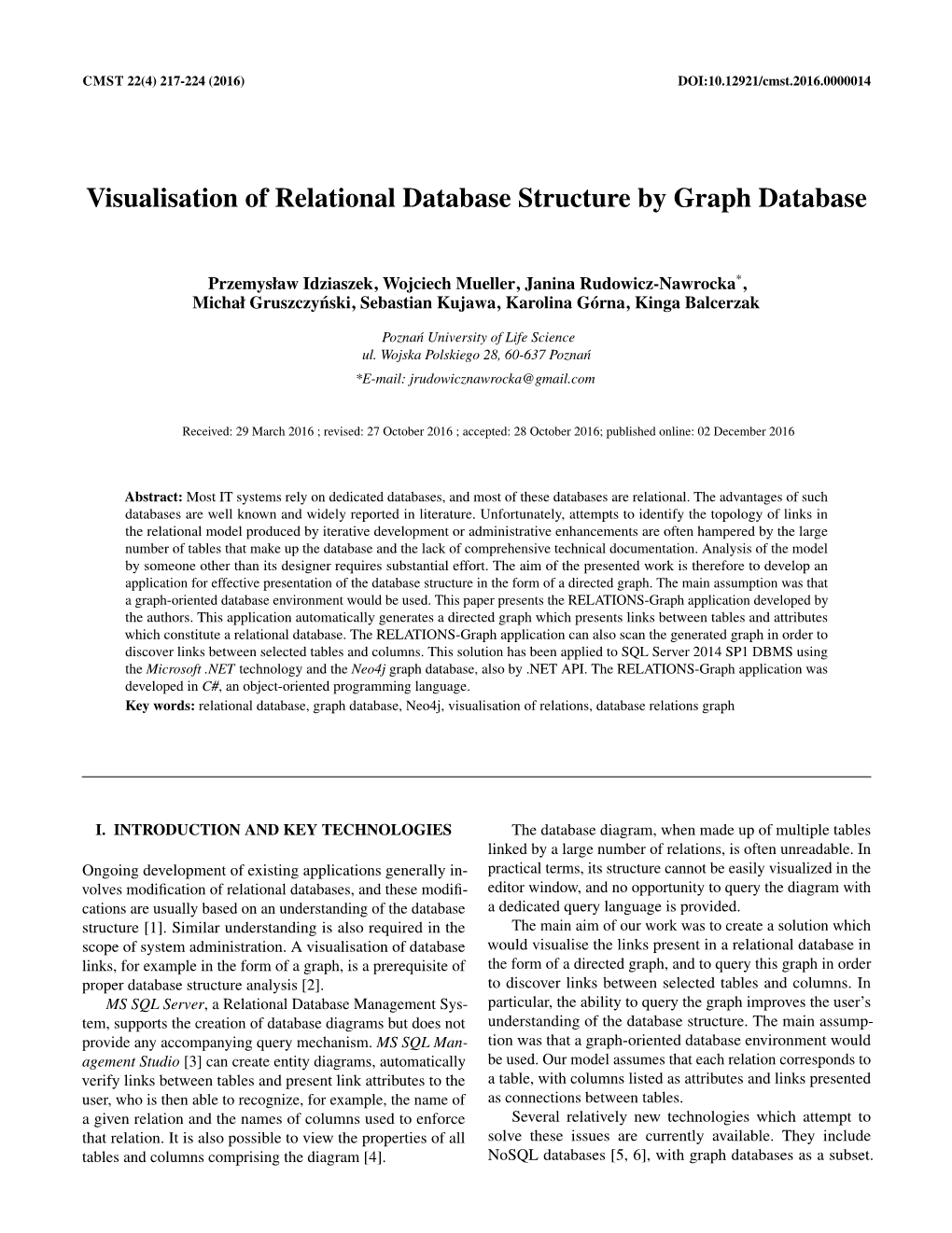 Visualisation of Relational Database Structure by Graph Database