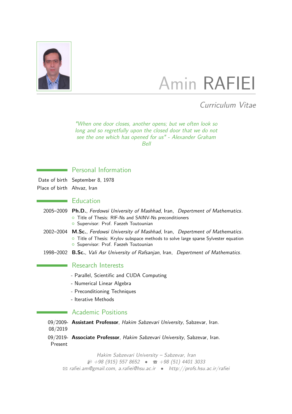 Amin RAFIEI – Curriculum Vitae