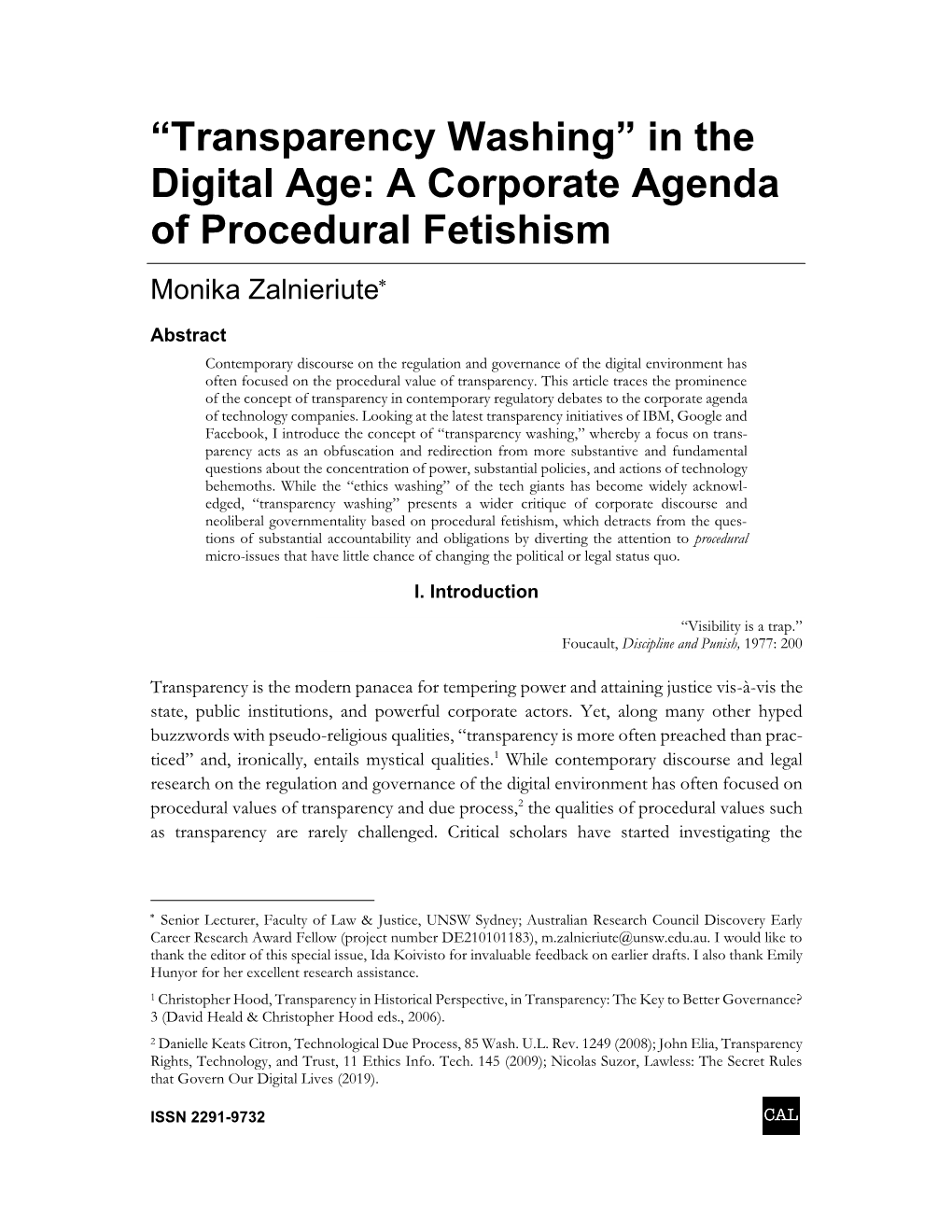 In the Digital Age: a Corporate Agenda of Procedural Fetishism Monika Zalnieriute
