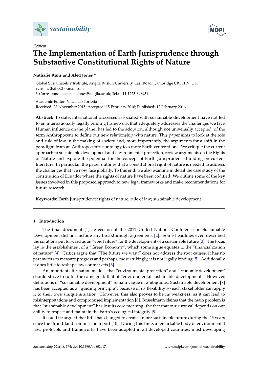 The Implementation of Earth Jurisprudence Through Substantive Constitutional Rights of Nature