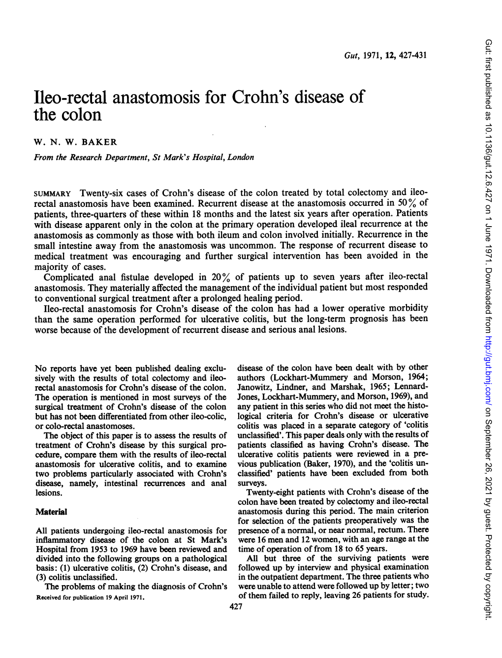 Ileo-Rectal Anastomosis for Crohn's Disease of the Colon