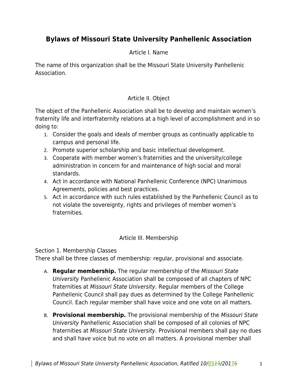 Model Bylaws For College Panhellenics