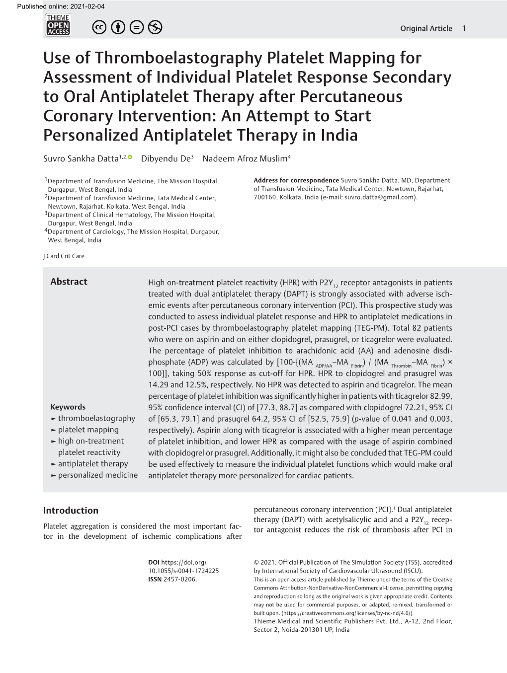 Use of Thromboelastography Platelet Mapping for Assessment of Individual Platelet Response Secondary to Oral Antiplatelet Therap