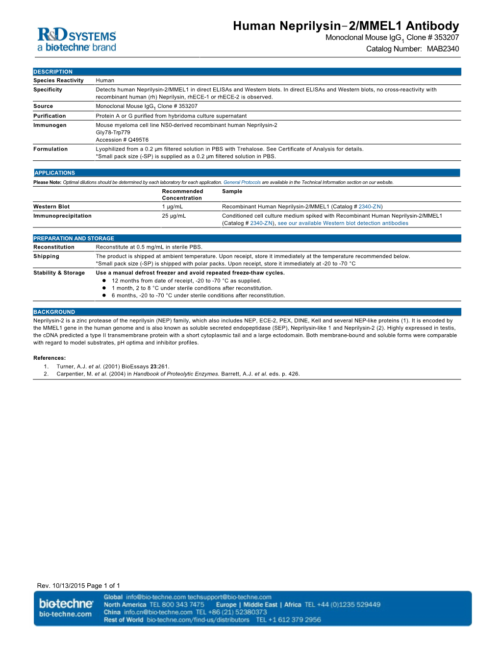 Human Neprilysin-2/MMEL1 Antibody