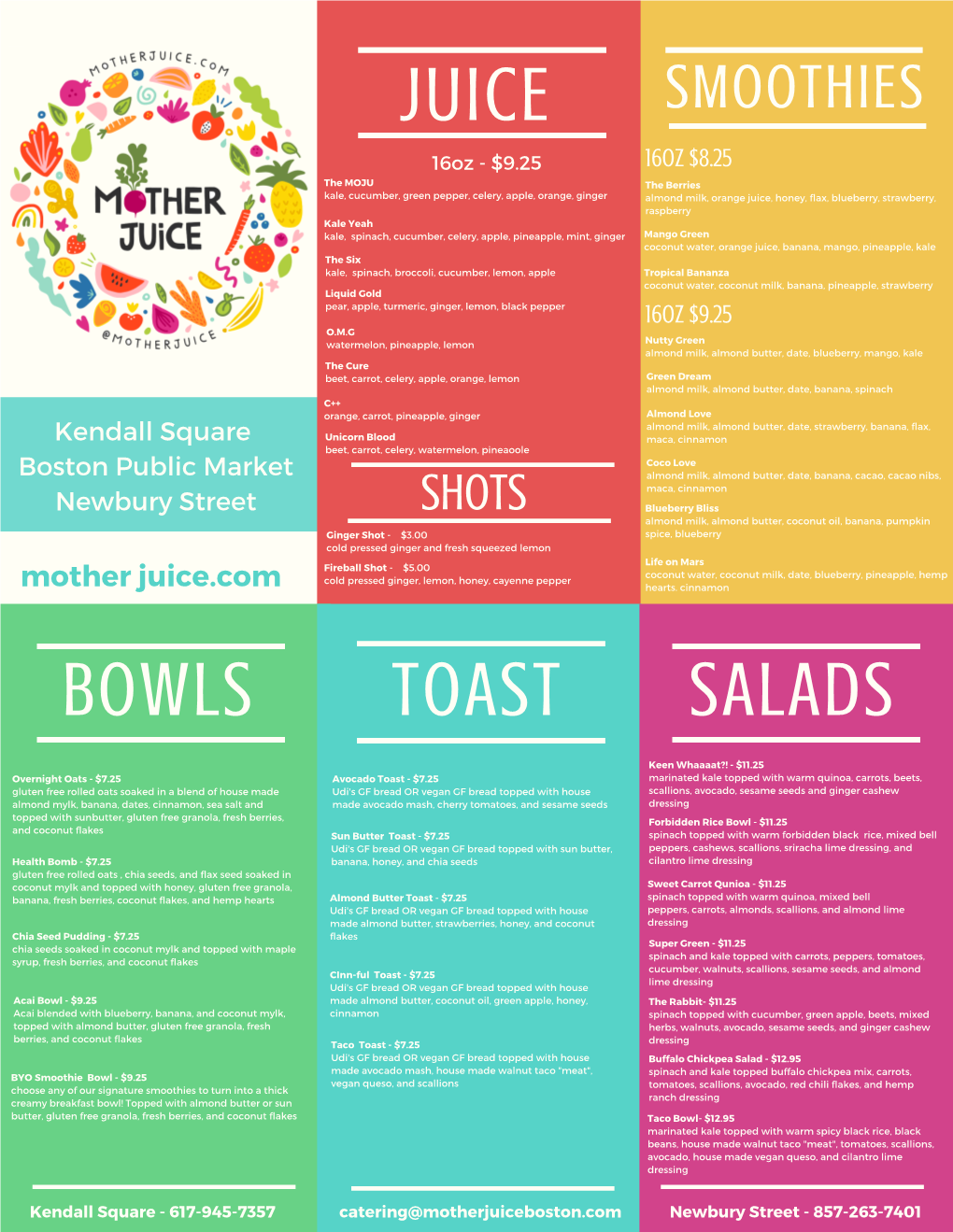 Mother Juice to Go Menu