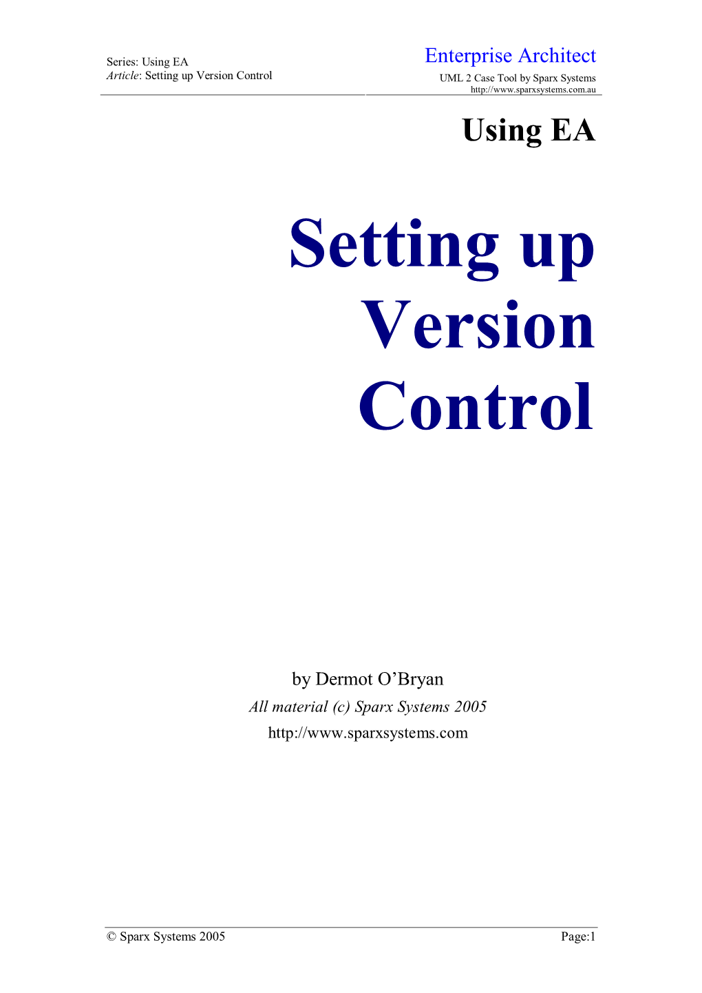 Setting up Version Control UML 2 Case Tool by Sparx Systems