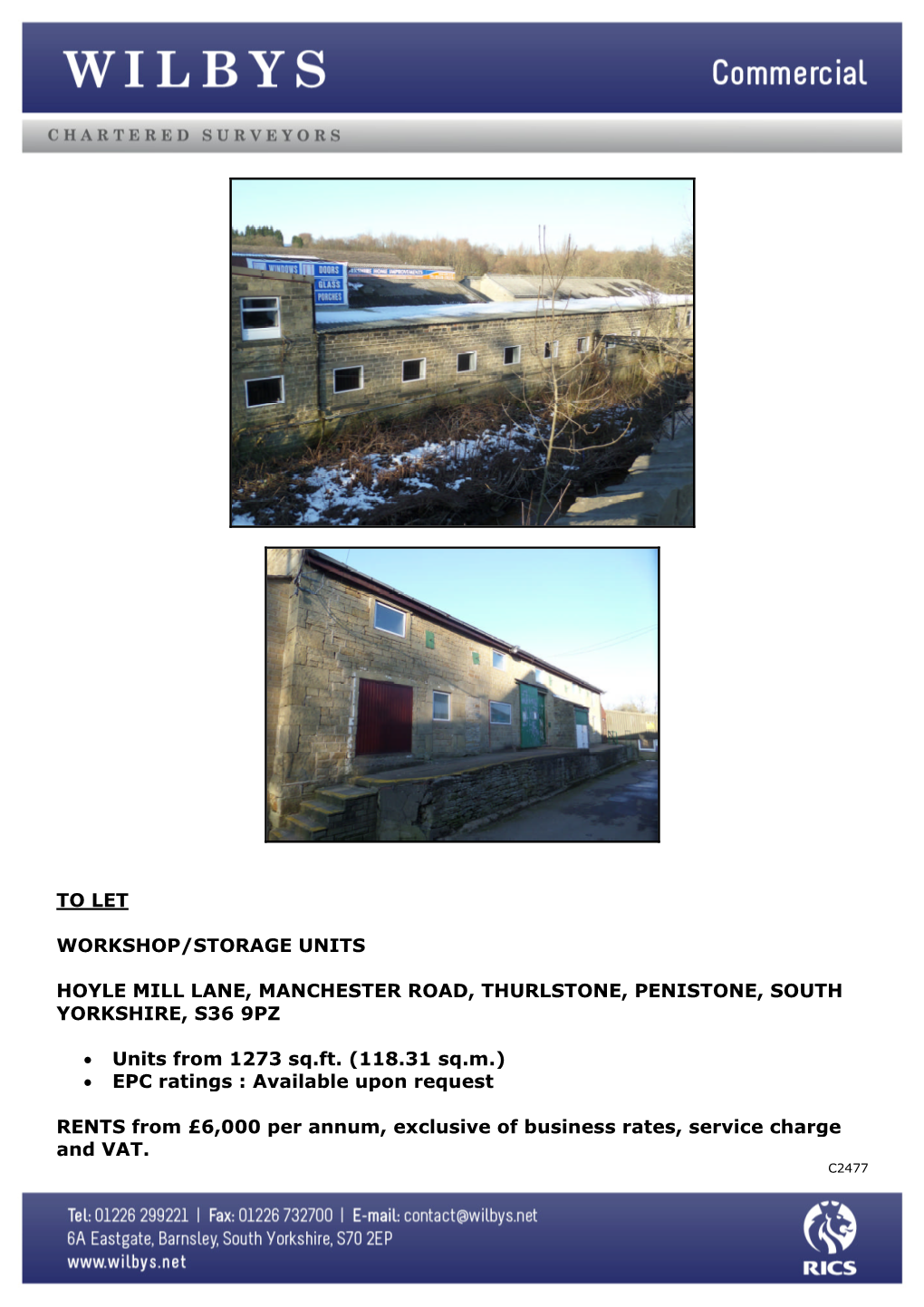 To Let Workshop/Storage Units Hoyle Mill Lane
