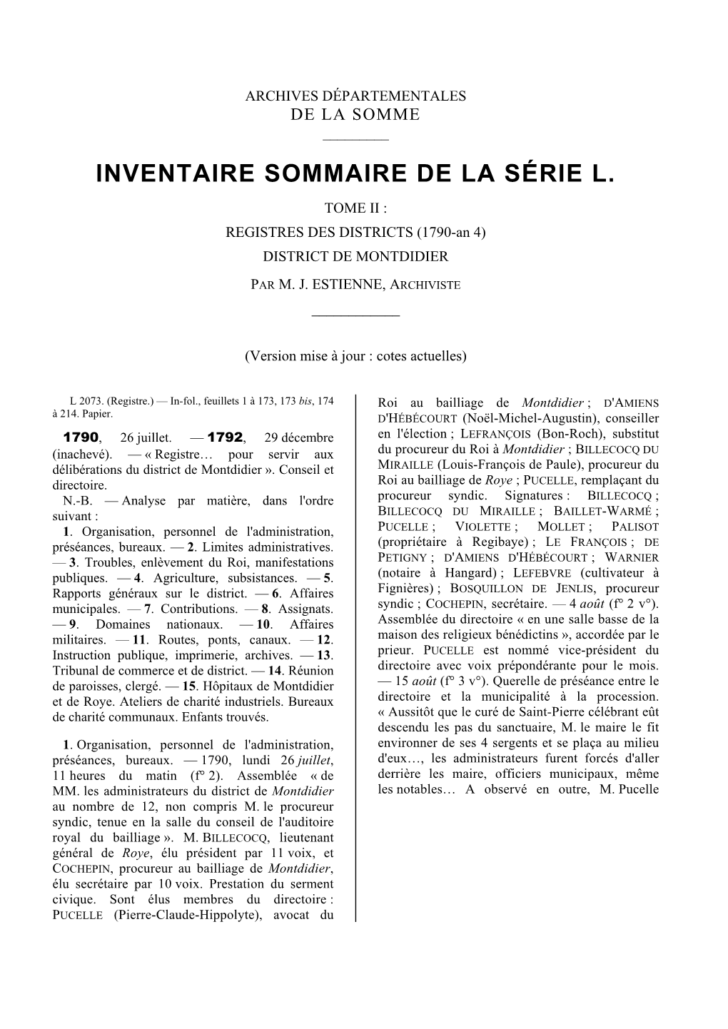 Inventaire Sommaire Des Archives