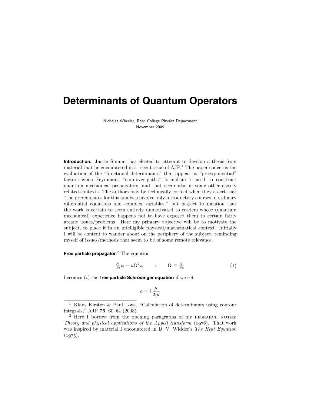 Determinants of Quantum Operators