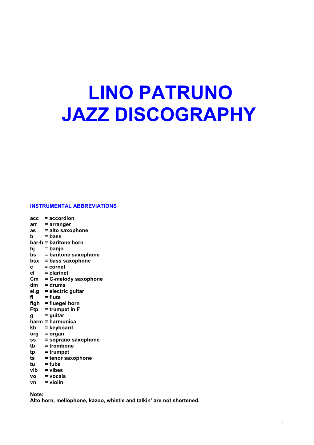 Lino Patruno Jazz Discography