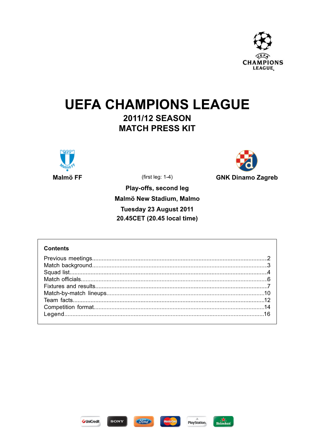 Uefa Champions League 2011/12 Season Match Press Kit